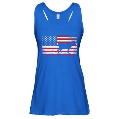 Cow Farm Farmer 4th Of July American Flag Patriotic Usa Gift Ladies Essential Flowy Tank