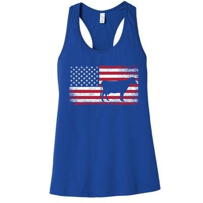 Cow Farm Farmer 4th Of July American Flag Patriotic Usa Gift Women's Racerback Tank