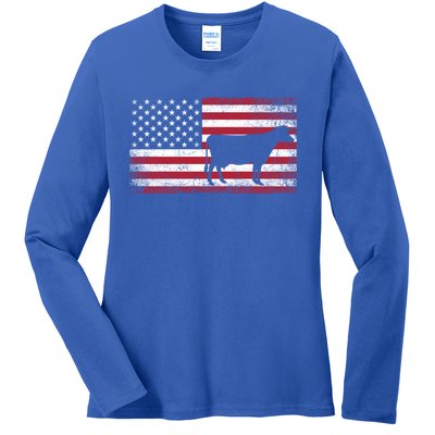 Cow Farm Farmer 4th Of July American Flag Patriotic Usa Gift Ladies Long Sleeve Shirt