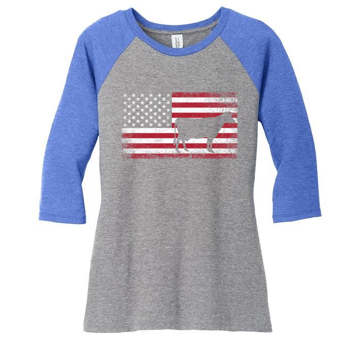 Cow Farm Farmer 4th Of July American Flag Patriotic Usa Gift Women's Tri-Blend 3/4-Sleeve Raglan Shirt