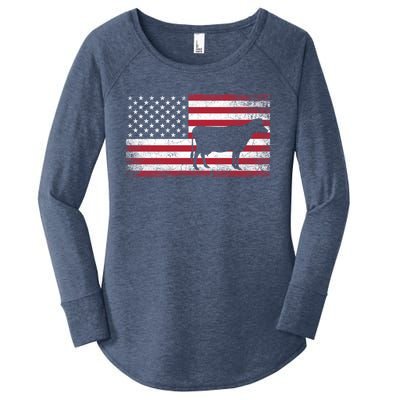 Cow Farm Farmer 4th Of July American Flag Patriotic Usa Gift Women's Perfect Tri Tunic Long Sleeve Shirt