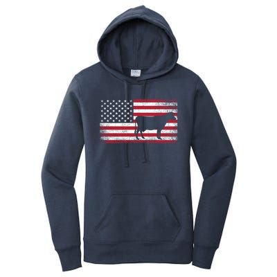 Cow Farm Farmer 4th Of July American Flag Patriotic Usa Gift Women's Pullover Hoodie