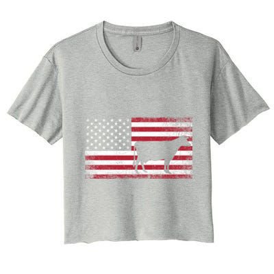 Cow Farm Farmer 4th Of July American Flag Patriotic Usa Gift Women's Crop Top Tee