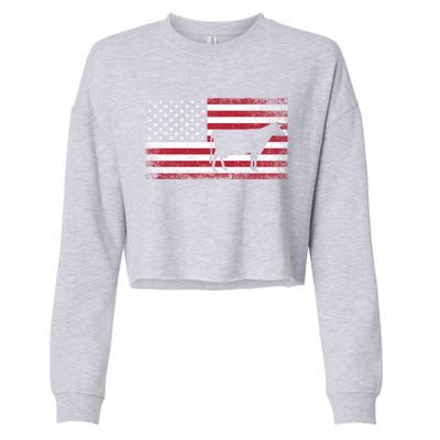 Cow Farm Farmer 4th Of July American Flag Patriotic Usa Gift Cropped Pullover Crew