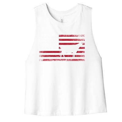 Cow Farm Farmer 4th Of July American Flag Patriotic Usa Gift Women's Racerback Cropped Tank