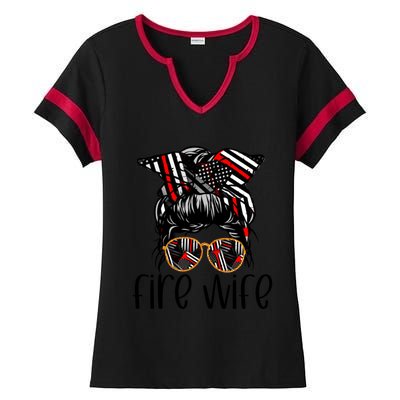 Cute Firefighter Fire Wife Glasses Bandana Flag Tee Funny Gift Ladies Halftime Notch Neck Tee