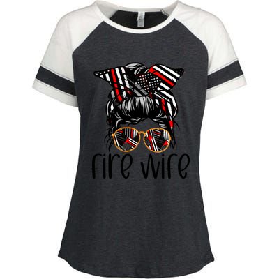 Cute Firefighter Fire Wife Glasses Bandana Flag Tee Funny Gift Enza Ladies Jersey Colorblock Tee