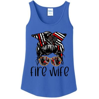 Cute Firefighter Fire Wife Glasses Bandana Flag Tee Funny Gift Ladies Essential Tank