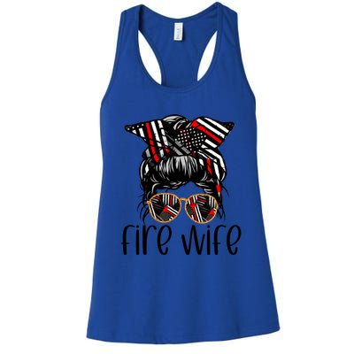 Cute Firefighter Fire Wife Glasses Bandana Flag Tee Funny Gift Women's Racerback Tank