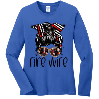 Cute Firefighter Fire Wife Glasses Bandana Flag Tee Funny Gift Ladies Long Sleeve Shirt