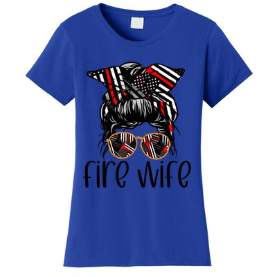 Cute Firefighter Fire Wife Glasses Bandana Flag Tee Funny Gift Women's T-Shirt