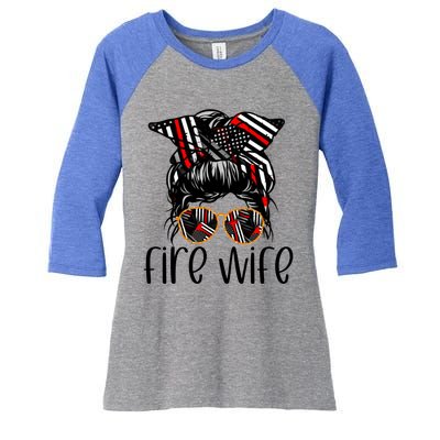 Cute Firefighter Fire Wife Glasses Bandana Flag Tee Funny Gift Women's Tri-Blend 3/4-Sleeve Raglan Shirt