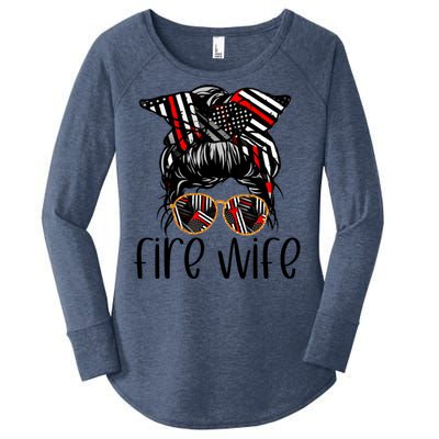 Cute Firefighter Fire Wife Glasses Bandana Flag Tee Funny Gift Women's Perfect Tri Tunic Long Sleeve Shirt