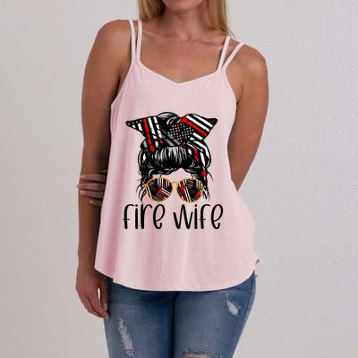 Cute Firefighter Fire Wife Glasses Bandana Flag Tee Funny Gift Women's Strappy Tank