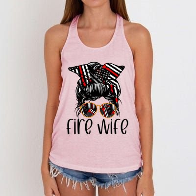 Cute Firefighter Fire Wife Glasses Bandana Flag Tee Funny Gift Women's Knotted Racerback Tank