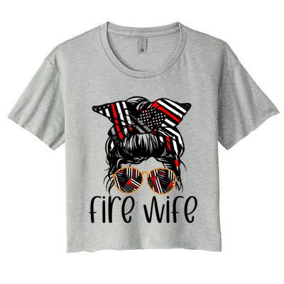 Cute Firefighter Fire Wife Glasses Bandana Flag Tee Funny Gift Women's Crop Top Tee