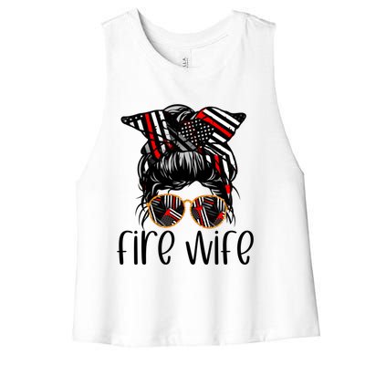 Cute Firefighter Fire Wife Glasses Bandana Flag Tee Funny Gift Women's Racerback Cropped Tank