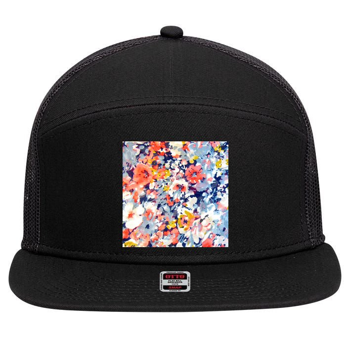 Colorful Flower Fabric Floral Pattern 7 Panel Mesh Trucker Snapback Hat