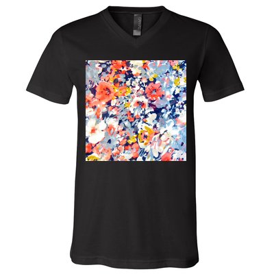 Colorful Flower Fabric Floral Pattern V-Neck T-Shirt