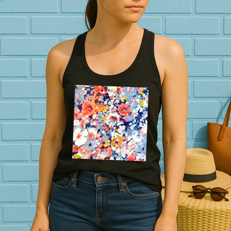 Colorful Flower Fabric Floral Pattern Womens Tank Top