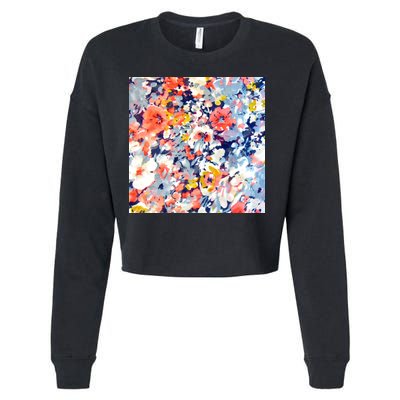 Colorful Flower Fabric Floral Pattern Cropped Pullover Crew