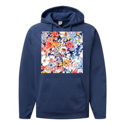 Colorful Flower Fabric Floral Pattern Performance Fleece Hoodie