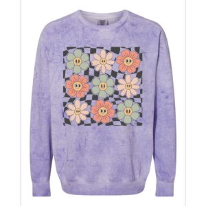 Checkered Flowers Face Happy Flower Gift Idea Cute Colorblast Crewneck Sweatshirt