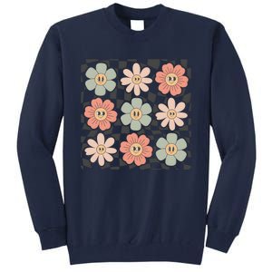 Checkered Flowers Face Happy Flower Gift Idea Cute Tall Sweatshirt