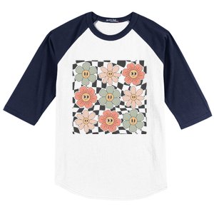 Checkered Flowers Face Happy Flower Gift Idea Cute Baseball Sleeve Shirt