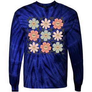 Checkered Flowers Face Happy Flower Gift Idea Cute Tie-Dye Long Sleeve Shirt