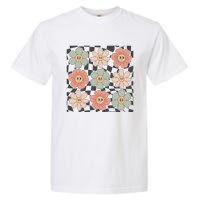 Checkered Flowers Face Happy Flower Gift Idea Cute Garment-Dyed Heavyweight T-Shirt