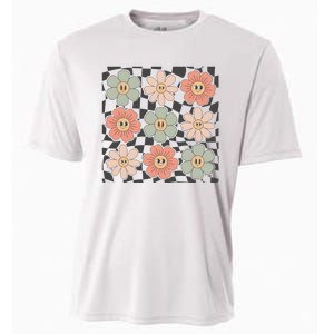 Checkered Flowers Face Happy Flower Gift Idea Cute Cooling Performance Crew T-Shirt