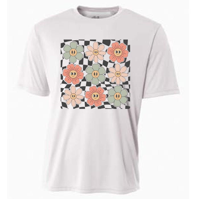 Checkered Flowers Face Happy Flower Gift Idea Cute Cooling Performance Crew T-Shirt