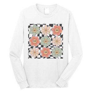 Checkered Flowers Face Happy Flower Gift Idea Cute Long Sleeve Shirt