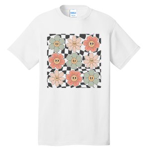 Checkered Flowers Face Happy Flower Gift Idea Cute Tall T-Shirt