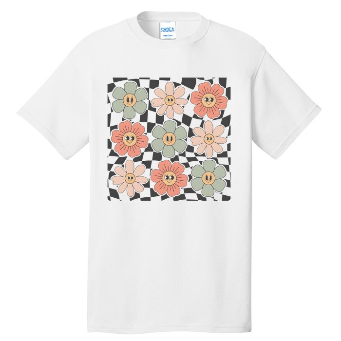 Checkered Flowers Face Happy Flower Gift Idea Cute Tall T-Shirt