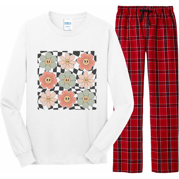 Checkered Flowers Face Happy Flower Gift Idea Cute Long Sleeve Pajama Set