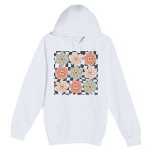 Checkered Flowers Face Happy Flower Gift Idea Cute Premium Pullover Hoodie