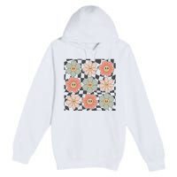 Checkered Flowers Face Happy Flower Gift Idea Cute Premium Pullover Hoodie