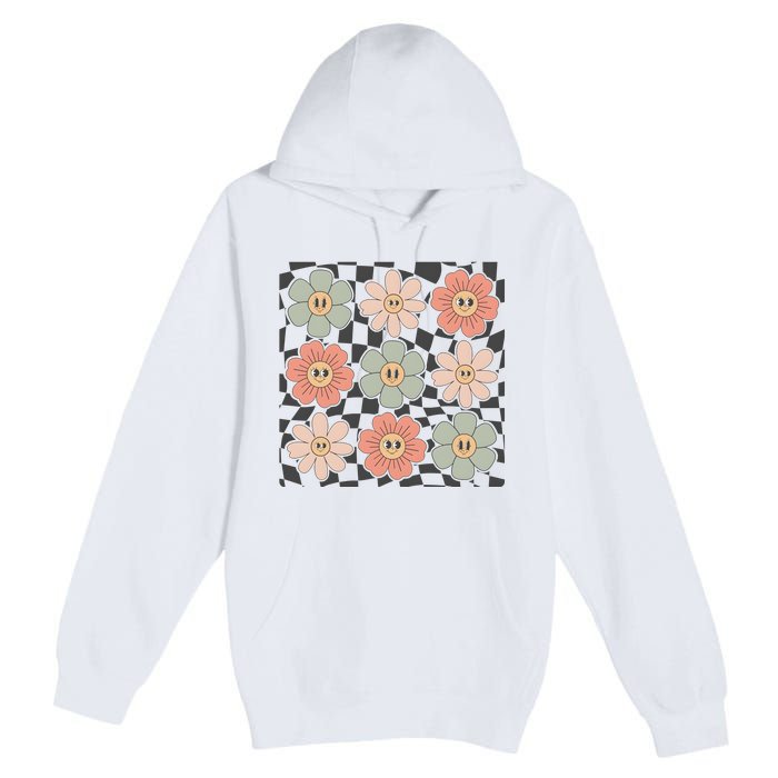 Checkered Flowers Face Happy Flower Gift Idea Cute Premium Pullover Hoodie