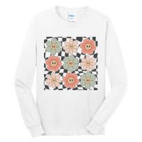 Checkered Flowers Face Happy Flower Gift Idea Cute Tall Long Sleeve T-Shirt