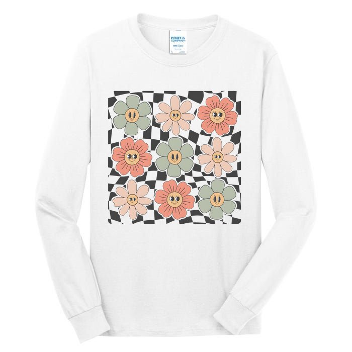 Checkered Flowers Face Happy Flower Gift Idea Cute Tall Long Sleeve T-Shirt