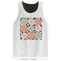 Checkered Flowers Face Happy Flower Gift Idea Cute Mesh Reversible Basketball Jersey Tank