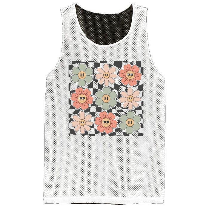 Checkered Flowers Face Happy Flower Gift Idea Cute Mesh Reversible Basketball Jersey Tank