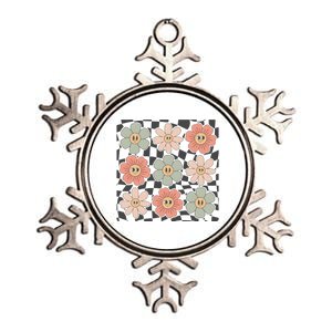 Checkered Flowers Face Happy Flower Gift Idea Cute Metallic Star Ornament