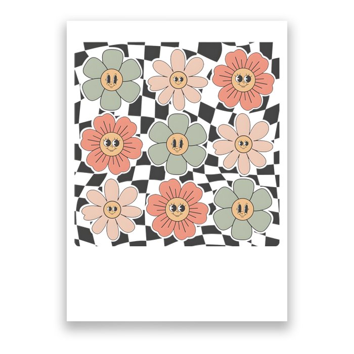 Checkered Flowers Face Happy Flower Gift Idea Cute Poster