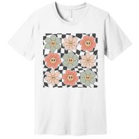 Checkered Flowers Face Happy Flower Gift Idea Cute Premium T-Shirt