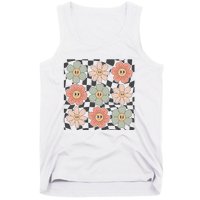 Checkered Flowers Face Happy Flower Gift Idea Cute Tank Top