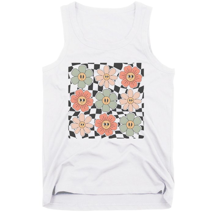 Checkered Flowers Face Happy Flower Gift Idea Cute Tank Top