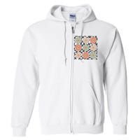 Checkered Flowers Face Happy Flower Gift Idea Cute Full Zip Hoodie